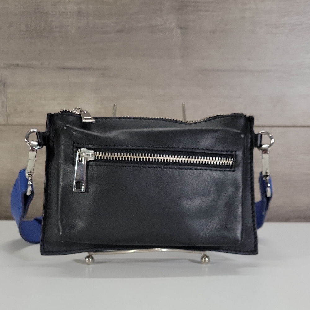 Free People Black Leather Waist Crossbody Bag with Blue Strap